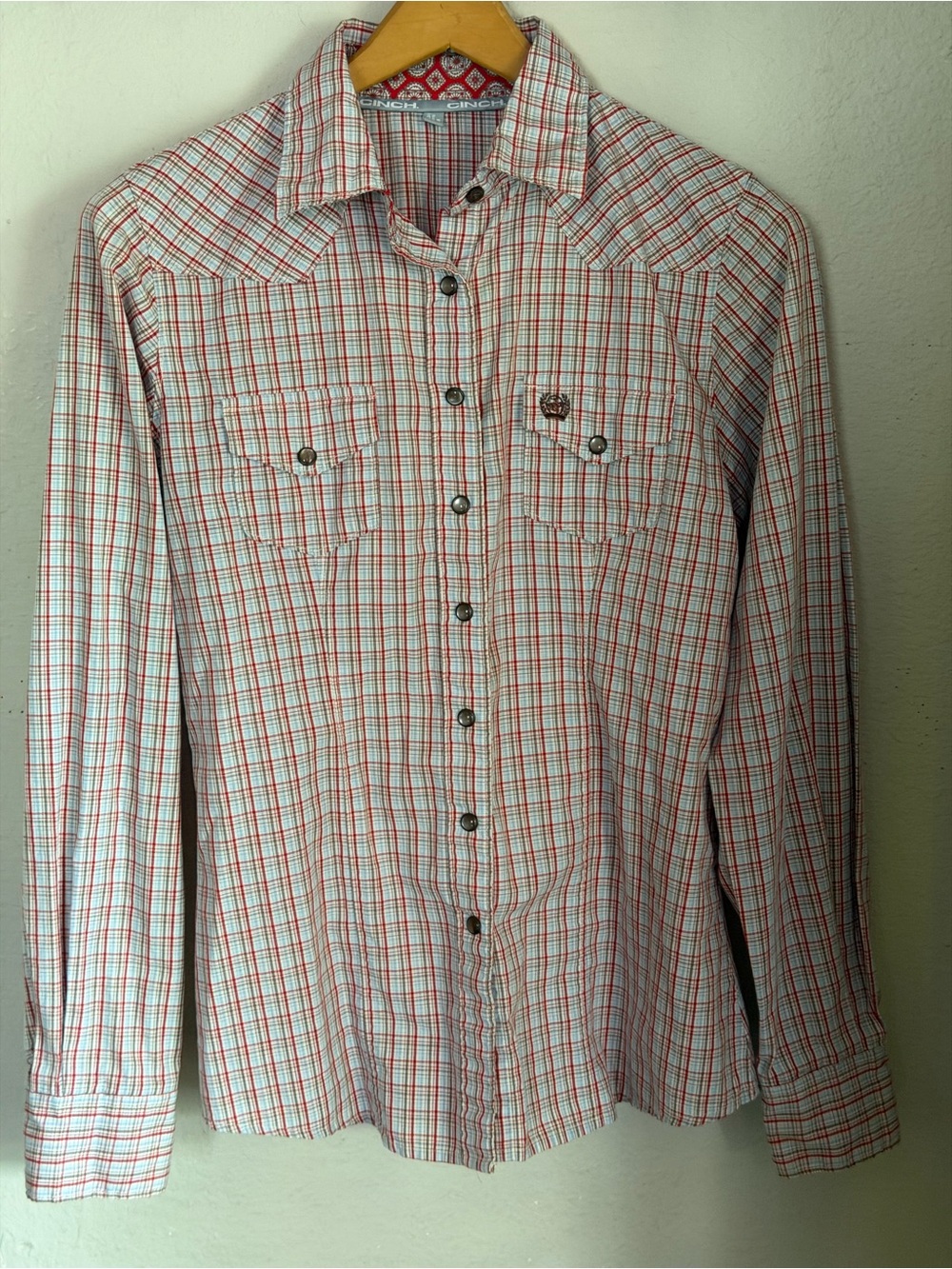 Cinch Red Blue Plaid Western Snap Front Long Sleeve Shirt Women M